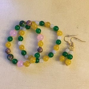 Natural gemstone bracelet and earrings set